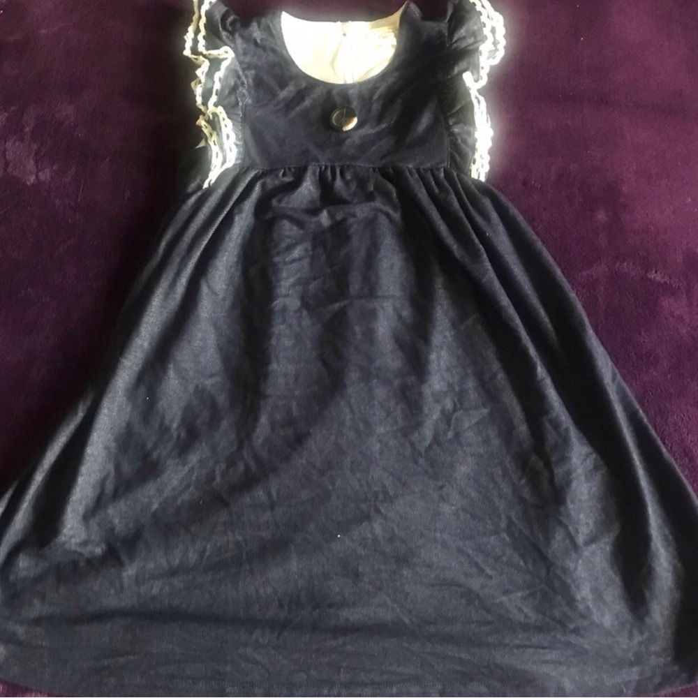 Pearls and Piggytails Girls Navy Blue Ruffle Sleeve Dress NWOT